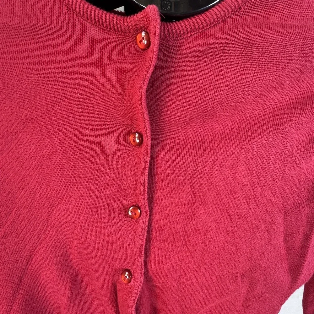 Blue Asphalt Cropped Cardigan Sweater Women's Small Red Tight Knit Button Front